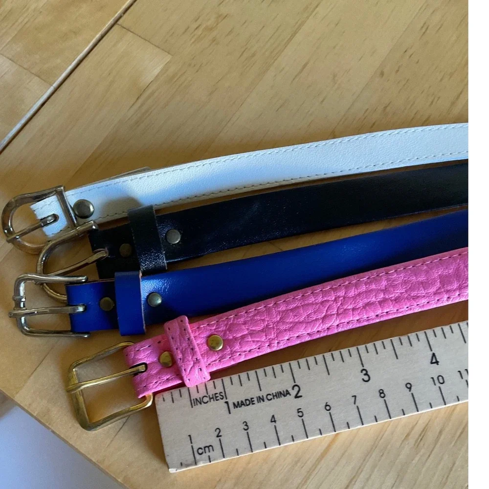 Lot of 4 Womens Skinny Belts White Black Blue Pink Textured Faux Leather Size M